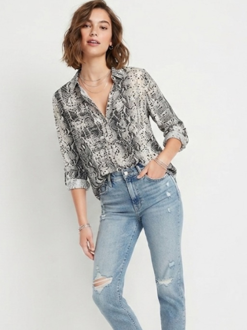 Apt. 9 Black and White Snake Print Button-Up Blouse Size XL / XLARGE